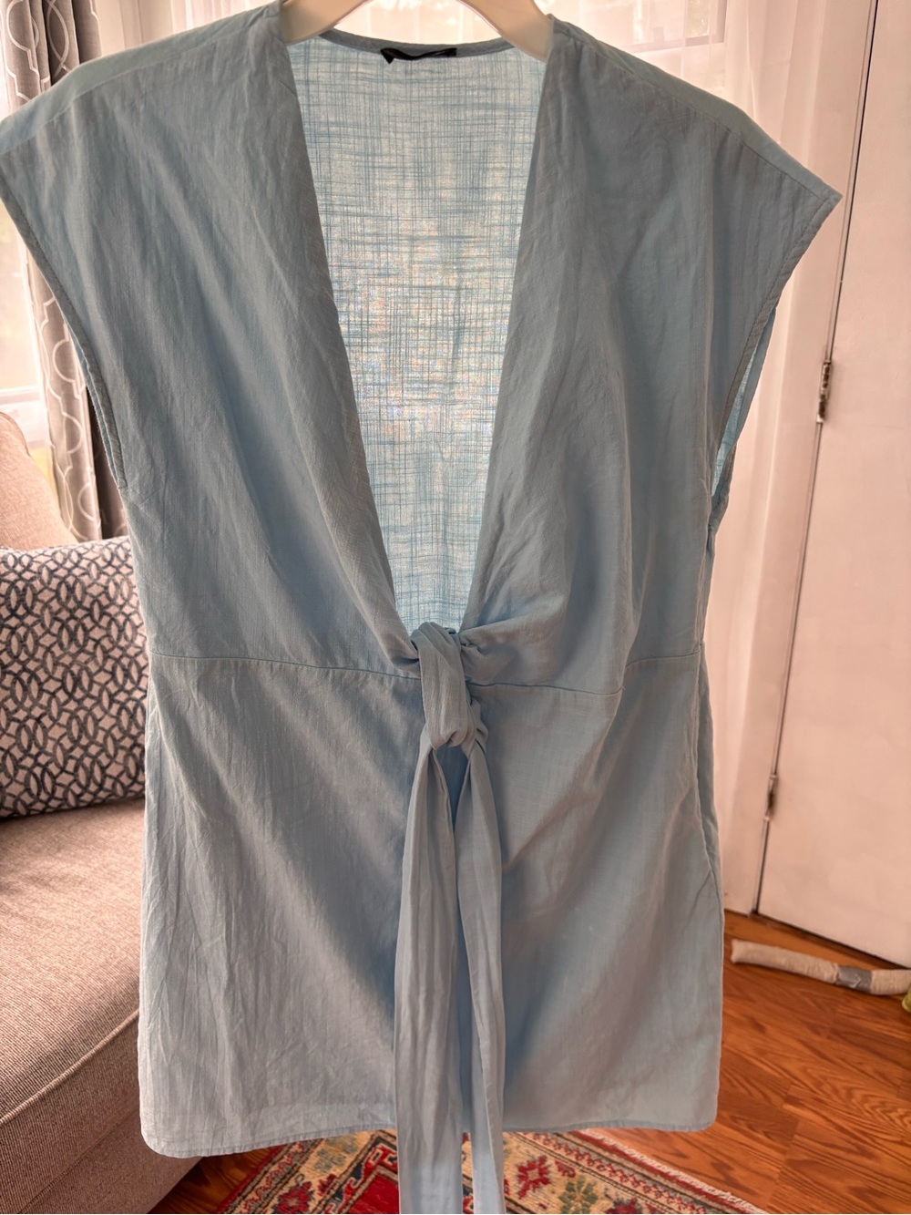 White Fox Boutique Light Blue Backless Tie-Front Dress - Picture 2 of 3